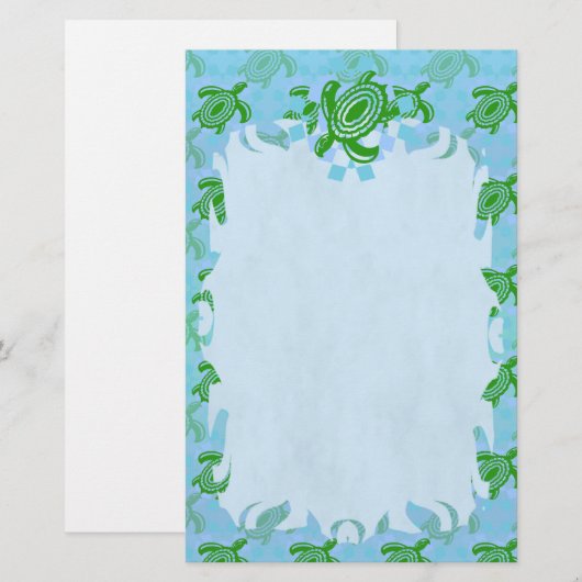 Green Turtle Flame Stationery Briefpapier (Voorkant / Achterkant)