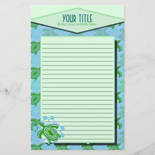 Green Turtle Lined Stationery Briefpapier (Voorkant)