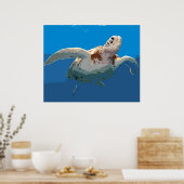 Green Turtle Woodcut Poster (Keuken)