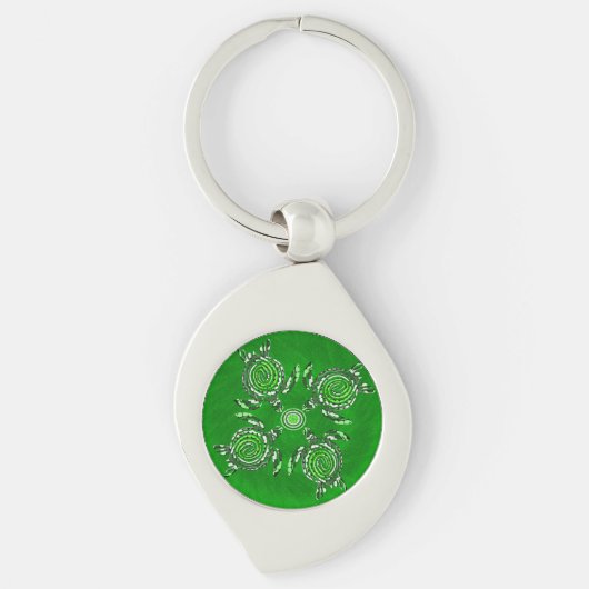 Green Turtles Dot Art, Metal Keyring Sleutelhanger (Voorkant)