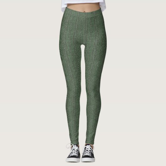 Green Tweed Texture Afbeelding Leggings (Voorkant)