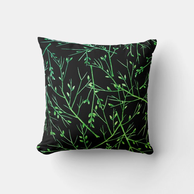 Green Twigs on Black Kussen (Voorkant)