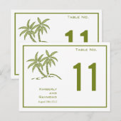 Green Twin Palm Trees Tropical Table Number Card Briefkaart (Voorkant / Achterkant)