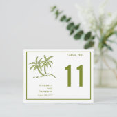 Green Twin Palm Trees Tropical Table Number Card Briefkaart (Staand voorkant)