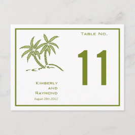 Green Twin Palm Trees Tropical Table Number Card Briefkaart