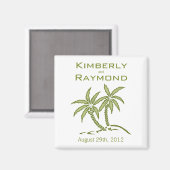 Green Twin Palm Trees Tropical Wedding Magnet (Voorkant / Achterkant)
