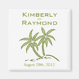 Green Twin Palm Trees Tropical Wedding Magnet