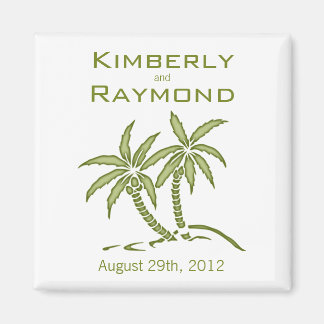 Green Twin Palm Trees Tropical Wedding Magnet