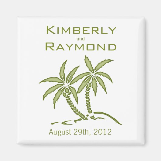Green Twin Palm Trees Tropical Wedding Magnet (Voorkant)