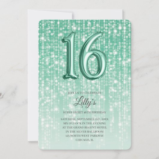 Green Twinkle Lights Folie Balloon 16e verjaardag Kaart (Voorkant)