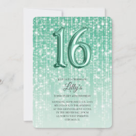 Green Twinkle Lights Folie Balloon 16e verjaardag Kaart