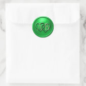 Green Two Hearts Intertwined Monogram Wedding Ronde Sticker (Tas)