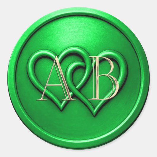 Green Two Hearts Intertwined Monogram Wedding Ronde Sticker (Voorkant)
