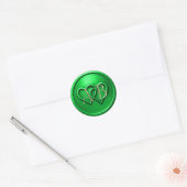 Green Two Hearts Intertwined Monogram Wedding Ronde Sticker (Envelop)