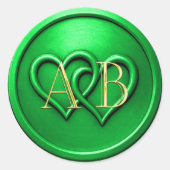 Green Two Hearts Intertwined Monogram Wedding Ronde Sticker (Voorkant)