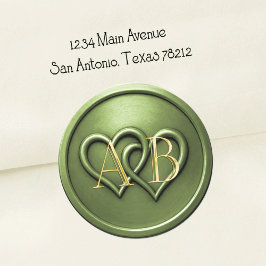 Green Two Hearts Intertwined Monogram Wedding Ronde Sticker