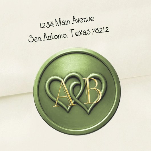 Green Two Hearts Intertwined Monogram Wedding Ronde Sticker