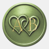 Green Two Hearts Intertwined Monogram Wedding Ronde Sticker (Voorkant)
