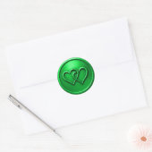 Green Two Hearts Intertwined Wedding Ronde Sticker (Envelop)