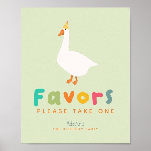 Green Two Silly Goose 2nd Birthday Favor Sign Poster (Voorkant)