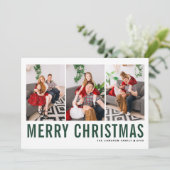 Green Typografie Photo Collage Merry Kerstry Feestdagenkaart (Staand voorkant)