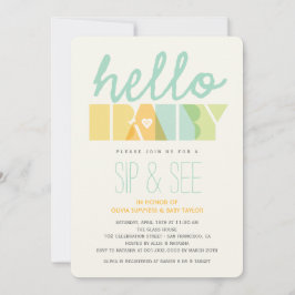 Green Typography Chic Sip & See Hallo Baby shower Kaart
