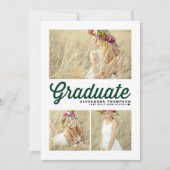 Green Typography Merry Christmas Three Photo Feestdagenkaart (Voorkant)