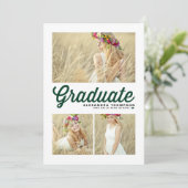 Green Typography Merry Christmas Three Photo Feestdagenkaart (Staand voorkant)