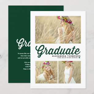 Green Typography Merry Christmas Three Photo Feestdagenkaart