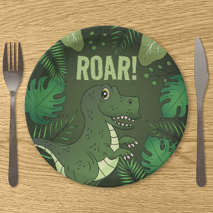 Green Tyrannosaurus Rex T-rex Tropical Birthday Papieren Bordje