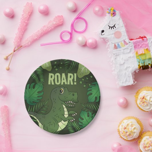 Green Tyrannosaurus Rex T-rex Tropical Birthday Papieren Bordje (Feest)