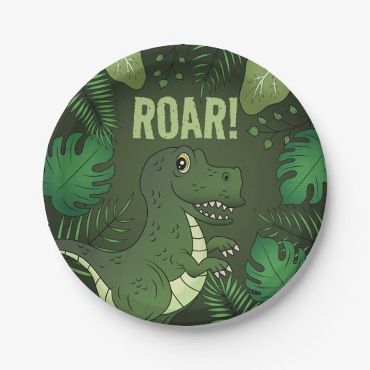 Green Tyrannosaurus Rex T-rex Tropical Birthday Papieren Bordje (Voorkant)