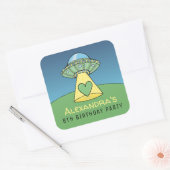 Green UFO Alien Birthday Party Vierkante Sticker (Envelop)