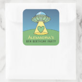 Green UFO Alien Birthday Party Vierkante Sticker (Tas)