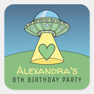Green UFO Alien Birthday Party Vierkante Sticker