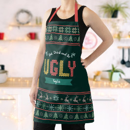 Green Ugly Christmas Sweater Nordic Knit Naam toev Schort