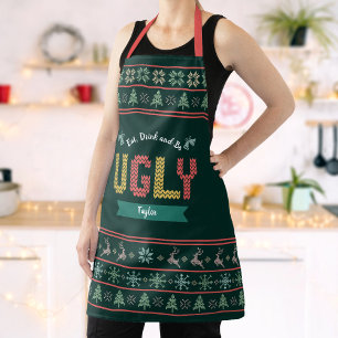 Green Ugly Christmas Sweater Nordic Knit Naam toev Schort