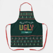 Green Ugly Christmas Sweater Nordic Knit Naam toev Schort (Voorkant)