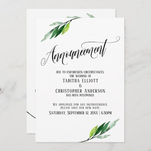 Green Uitgestelde bruiloft update aankondiging (Voorkant / Achterkant)