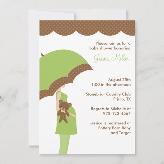 Green Umbrella Baby shower Invitation Kaart (Voorkant)