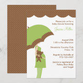 Green Umbrella Baby shower Invitation Kaart (Voorkant / Achterkant)