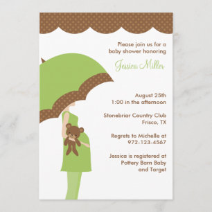 Green Umbrella Baby shower Invitation Kaart