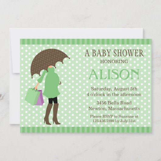 Green Umbrella Baby shower Invite Kaart (Voorkant)