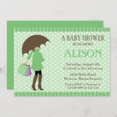 Green Umbrella Baby shower Invite Kaart (Voorkant / Achterkant)