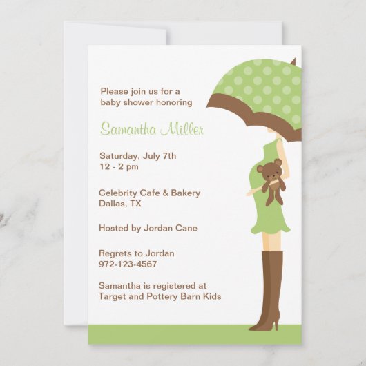 Green Umbrella Baby Shower-uitnodigingen Kaart (Voorkant)