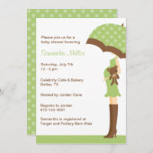 Green Umbrella Baby Shower-uitnodigingen Kaart (Voorkant / Achterkant)
