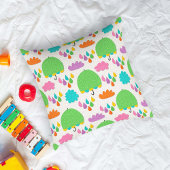 Green Umbrellas with Clouds and Raindrops Kussen