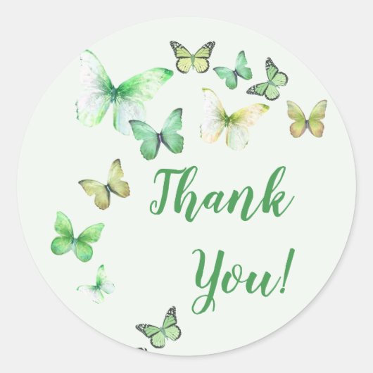 Green Unisex Butterfly Baby shower Bedankt Ronde Sticker (Voorkant)