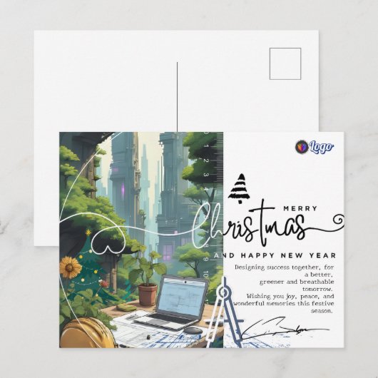 Green Urban Architect Minimalist Christmas Briefkaart (Voorkant / Achterkant)