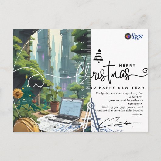 Green Urban Architect Minimalist Christmas Briefkaart (Voorkant)